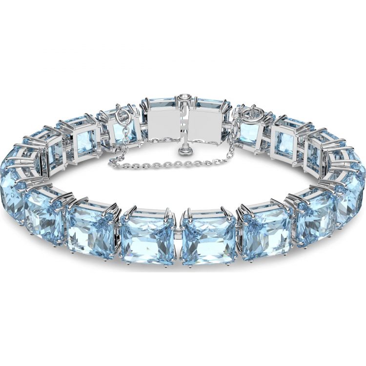 Millenia bracelet, Square cut crystals, Blue, Rhodium plated - Shukha Online Store