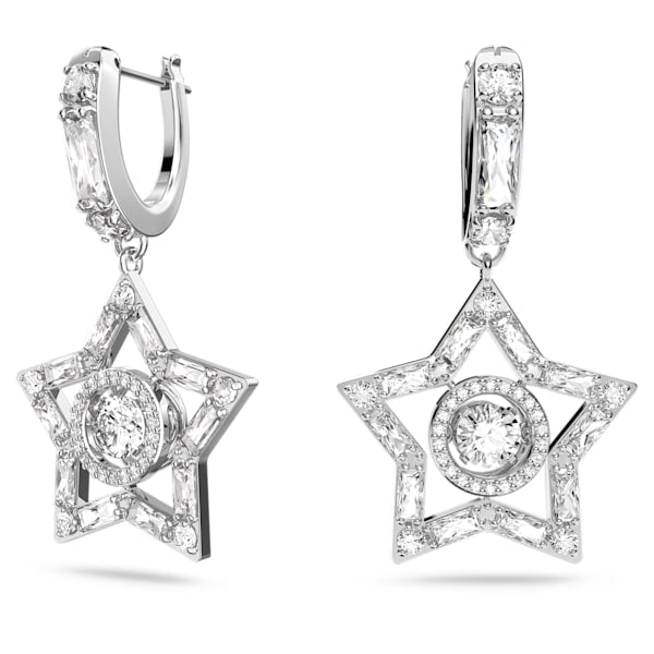 Stella hoop earrings Star, White, Rhodium plated - Shukha Online Store