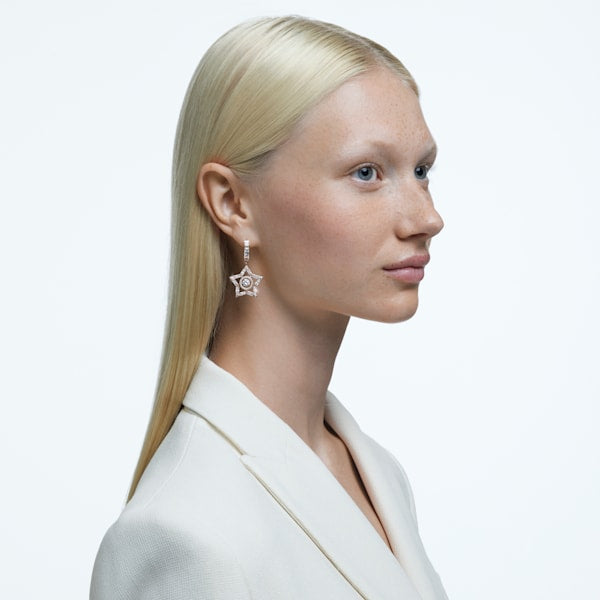 Stella hoop earrings Star, White, Rose-gold tone plated - Shukha Online Store