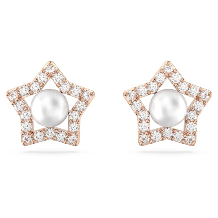 Stella stud earrings Crystal pearls, Star, White, Rose gold-tone plated - Shukha Online Store