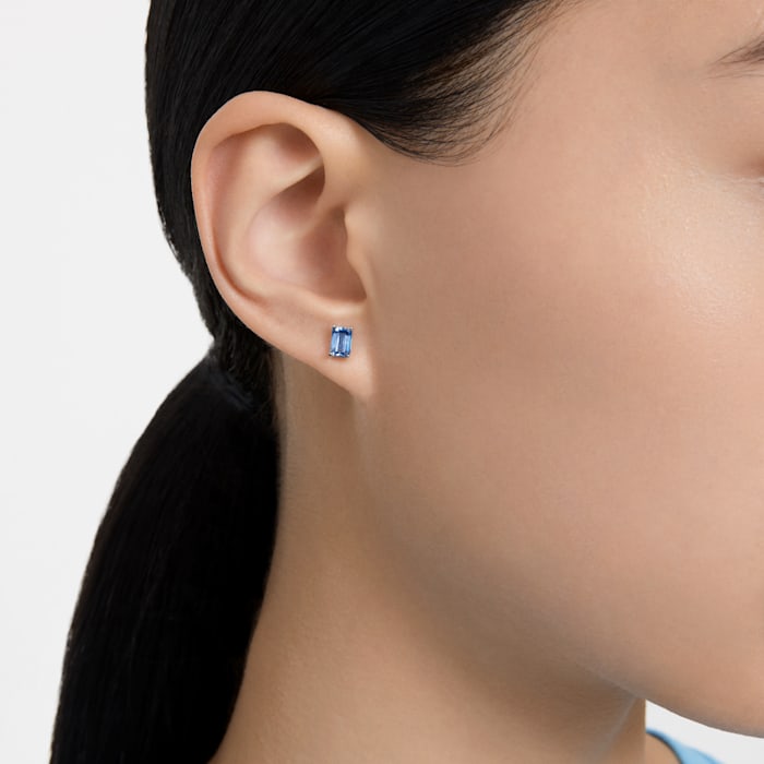 Stilla stud earrings Cushion cut, Blue, Rhodium plated - Shukha Online Store
