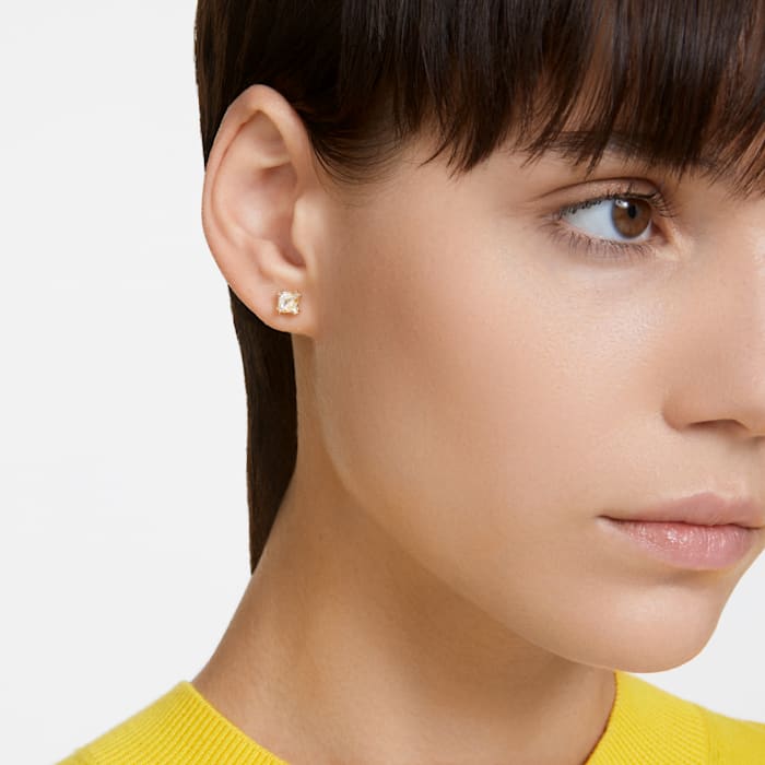 Stilla stud earrings Cushion cut, Yellow, Gold-tone plated - Shukha Online Store