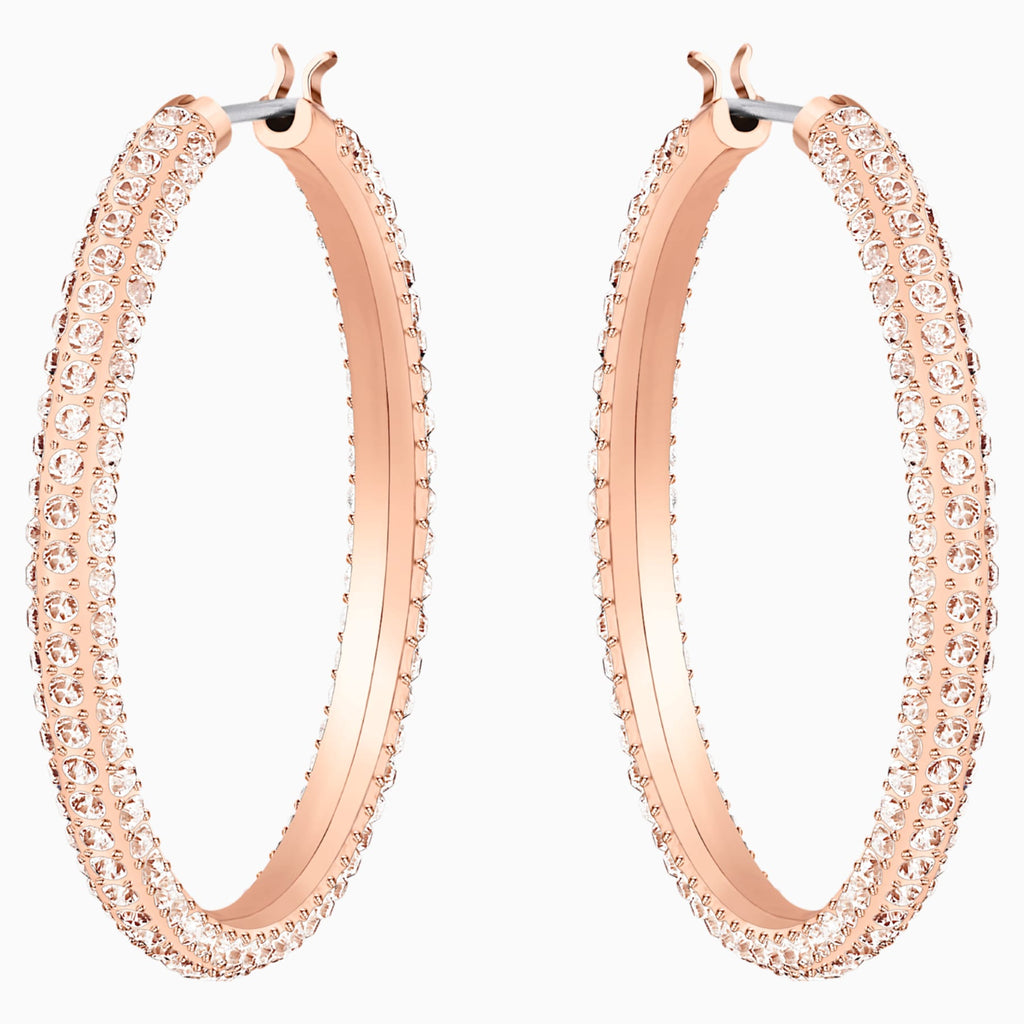 STONE HOOP PIERCED EARRINGS, PINK, ROSE-GOLD TONE PLATED - Shukha Online Store