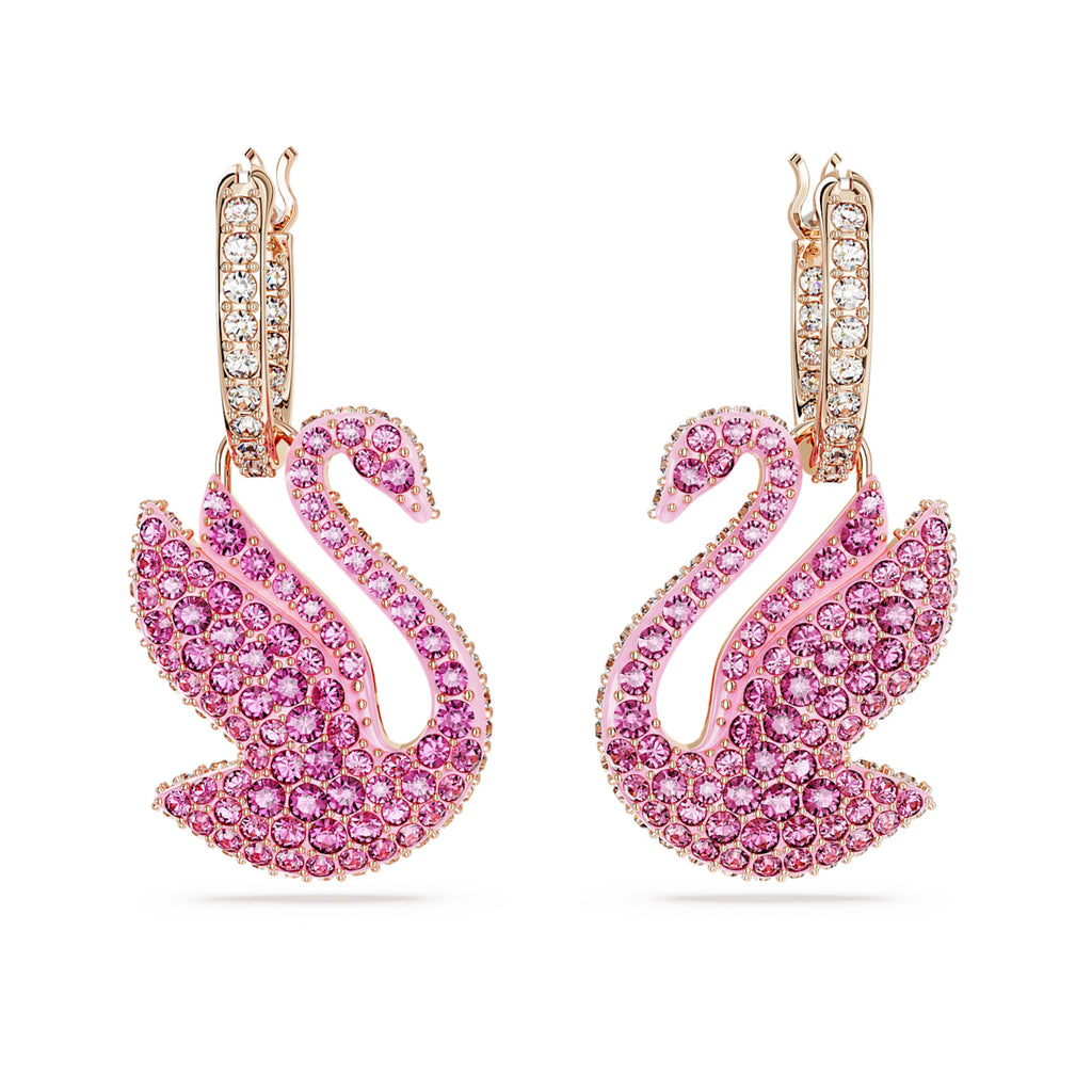 Iconic Swan drop earrings Swan, Pink, Rose gold-tone plated - Shukha Online Store