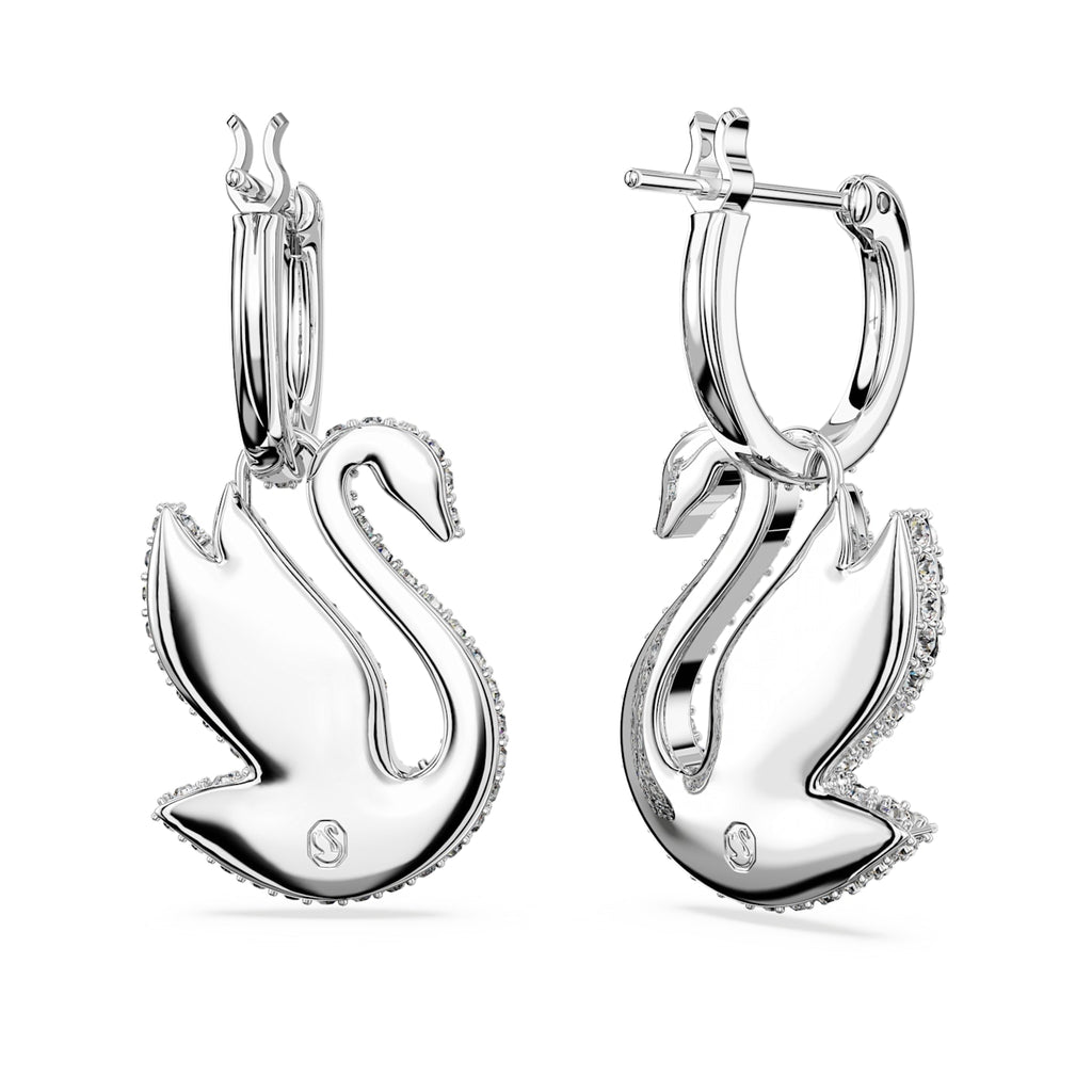 Iconic Swan drop earrings Swan, White, Rhodium plated - Shukha Online Store