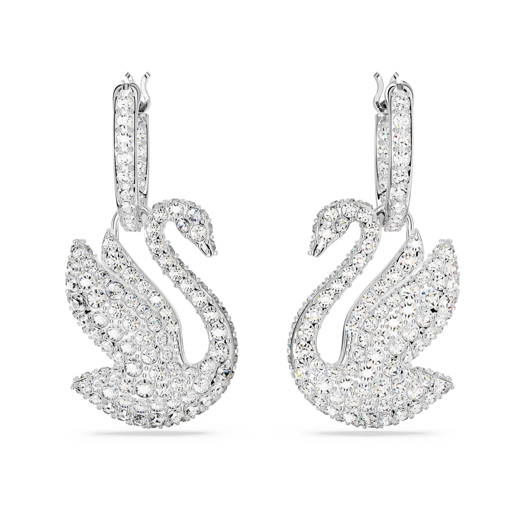 Iconic Swan drop earrings Swan, White, Rhodium plated - Shukha Online Store