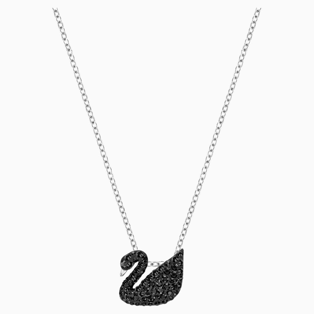 Iconic Swan Pendant, Black, Rhodium plated - Shukha Online Store