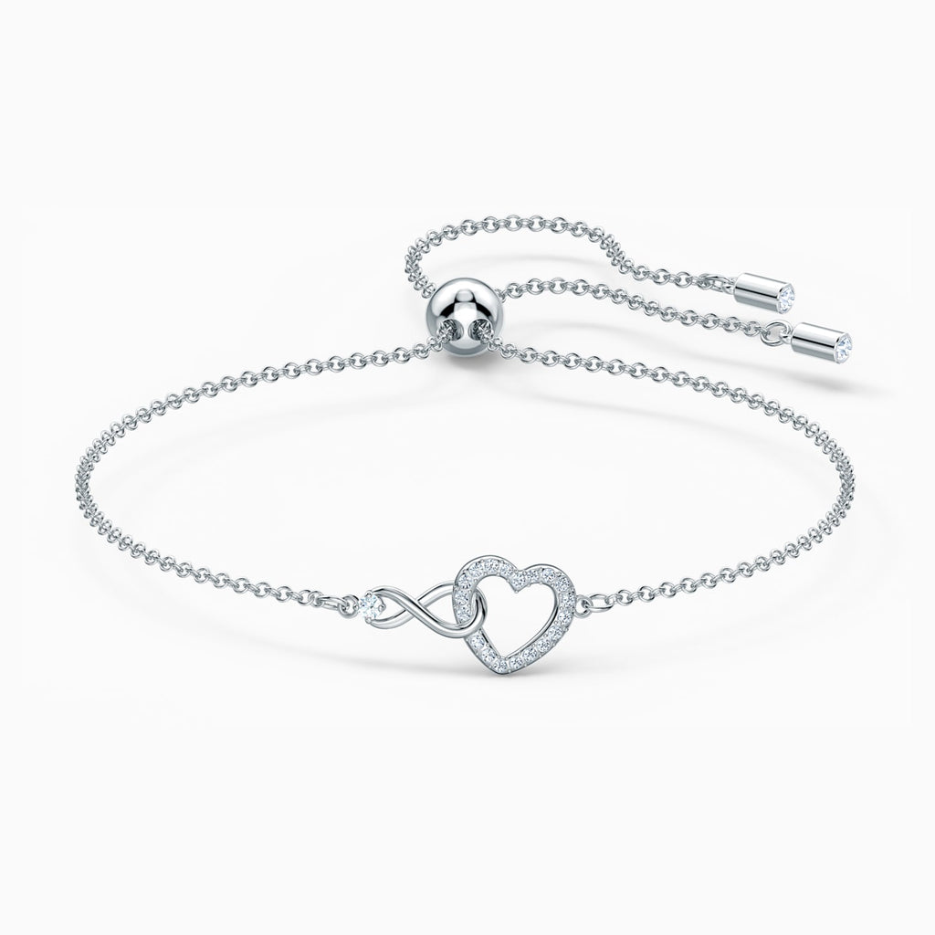 Infinity Heart Bracelet, White, Rhodium Plated - Shukha Online Store