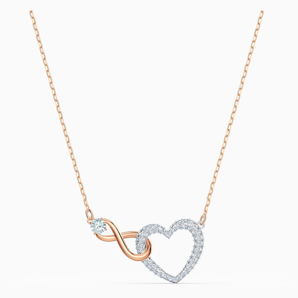 INFINITY HEART NECKLACE, WHITE, MIXED METAL FINISH - Shukha Online Store