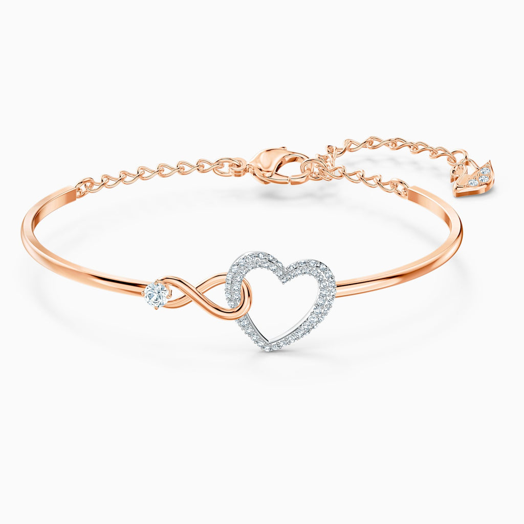 INFINITY HEART BANGLE, WHITE, MIXED METAL FINISH - Shukha Online Store