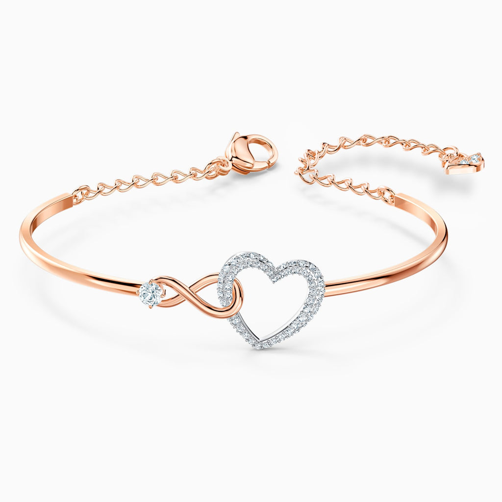 INFINITY HEART BANGLE, WHITE, MIXED METAL FINISH - Shukha Online Store