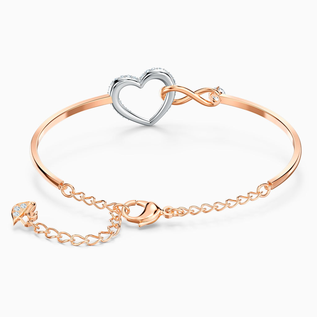INFINITY HEART BANGLE, WHITE, MIXED METAL FINISH - Shukha Online Store
