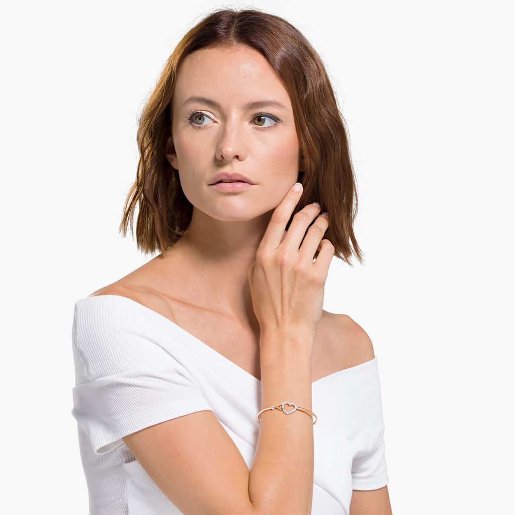 INFINITY HEART BANGLE, WHITE, MIXED METAL FINISH - Shukha Online Store