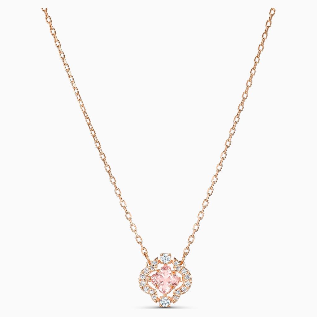 SPARKLING DANCE CLOVER NECKLACE, PINK, ROSE-GOLD TONE PLATED - Shukha Online Store