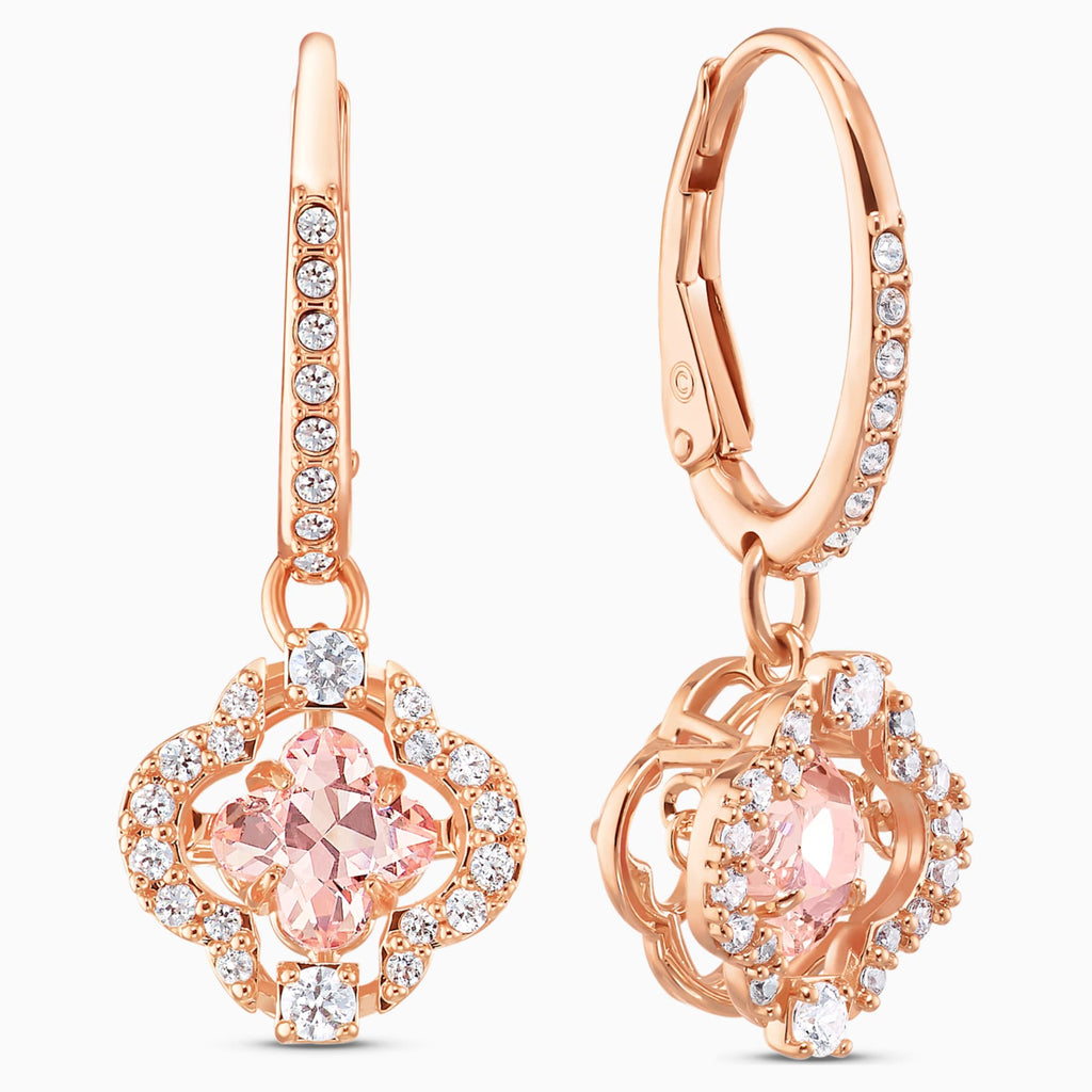 SPARKLING DANCE CLOVER PIERCED EARRINGS, PINK, ROSE-GOLD TONE PLATED - Shukha Online Store