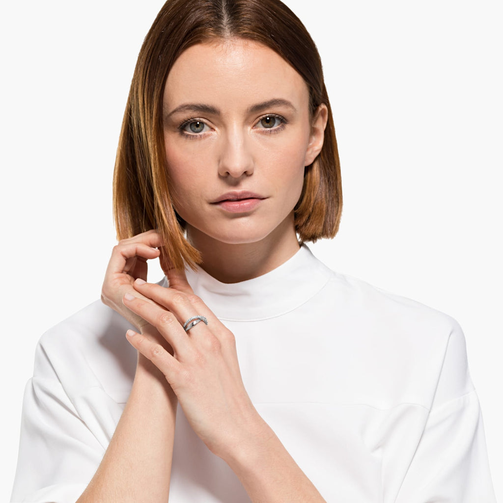 TWIST ROWS RING, WHITE, RHODIUM PLATED - Shukha Online Store