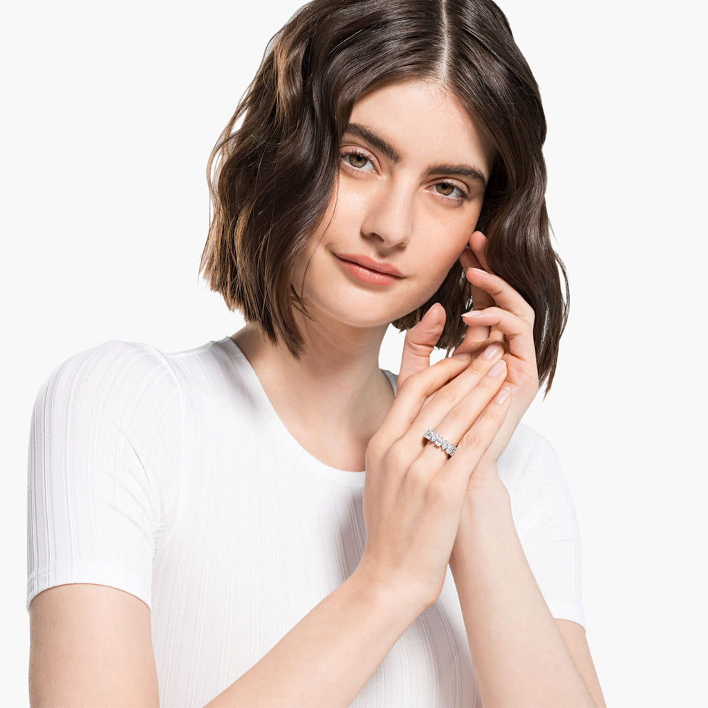 VITTORE PEAR RING, WHITE, RHODIUM PLATED - Shukha Online Store