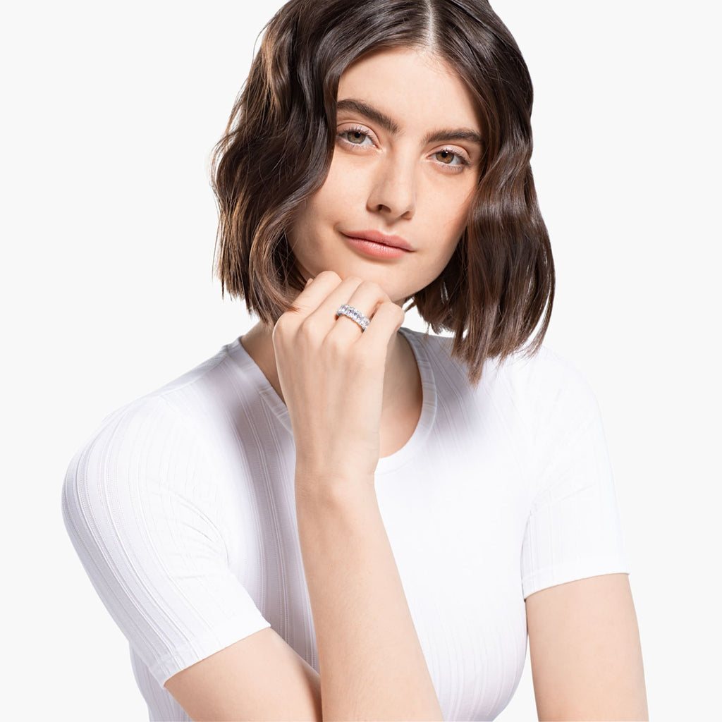 VITTORE WIDE RING, WHITE, RHODIUM PLATED - Shukha Online Store