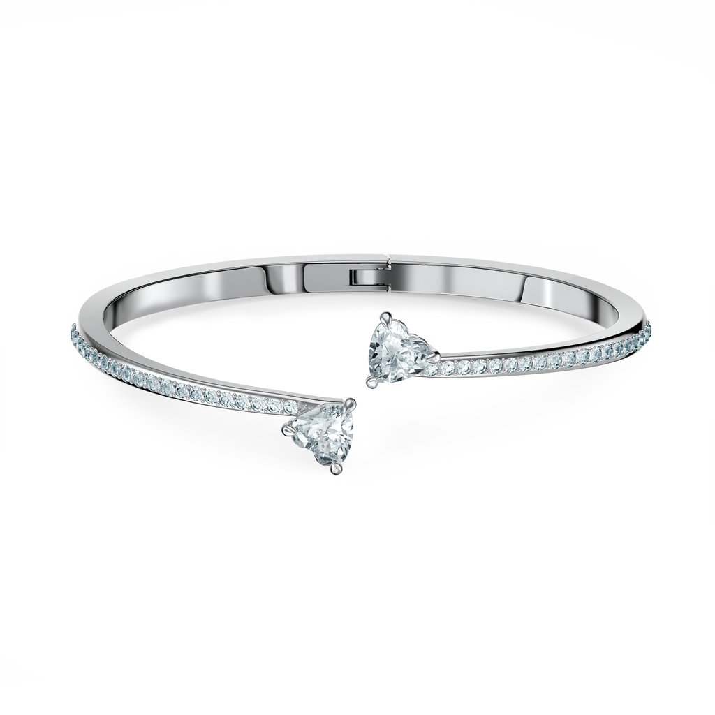 ATTRACT SOUL HEART BANGLE, WHITE, RHODIUM PLATED - Shukha Online Store