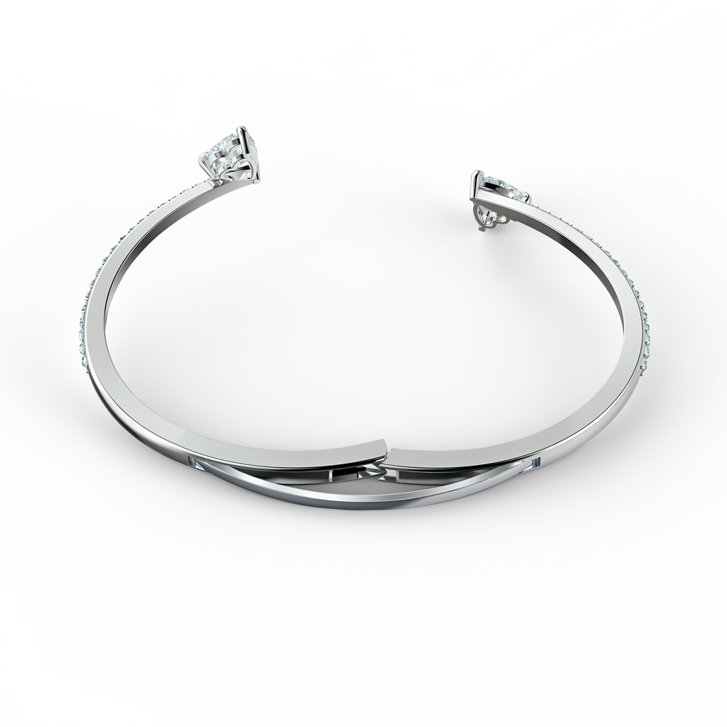 ATTRACT SOUL HEART BANGLE, WHITE, RHODIUM PLATED - Shukha Online Store