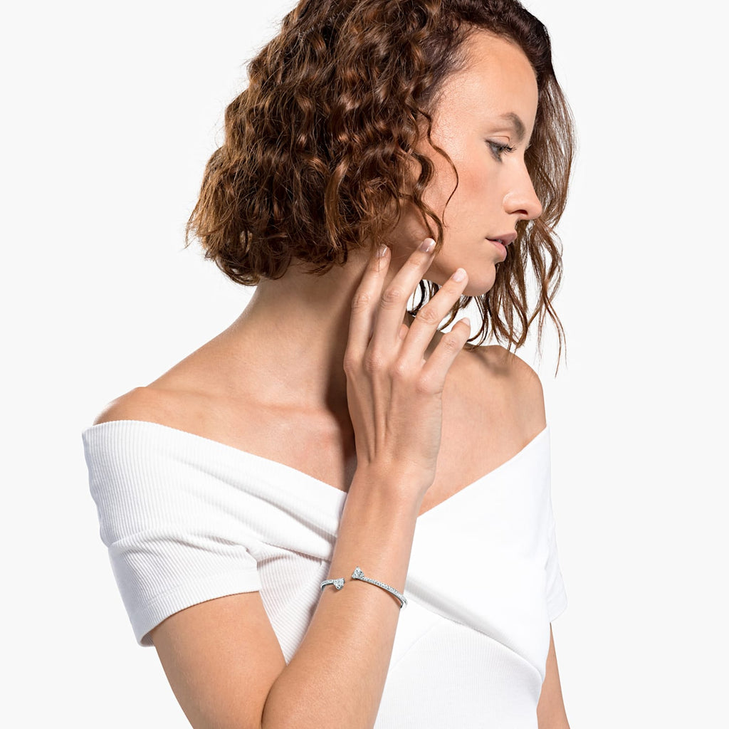 ATTRACT SOUL HEART BANGLE, WHITE, RHODIUM PLATED - Shukha Online Store