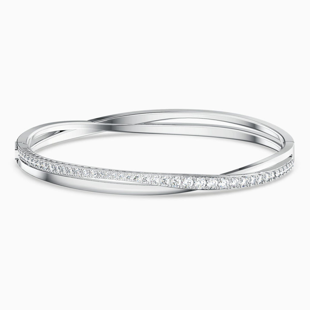 TWIST ROWS BRACELET, WHITE, RHODIUM PLATED - Shukha Online Store