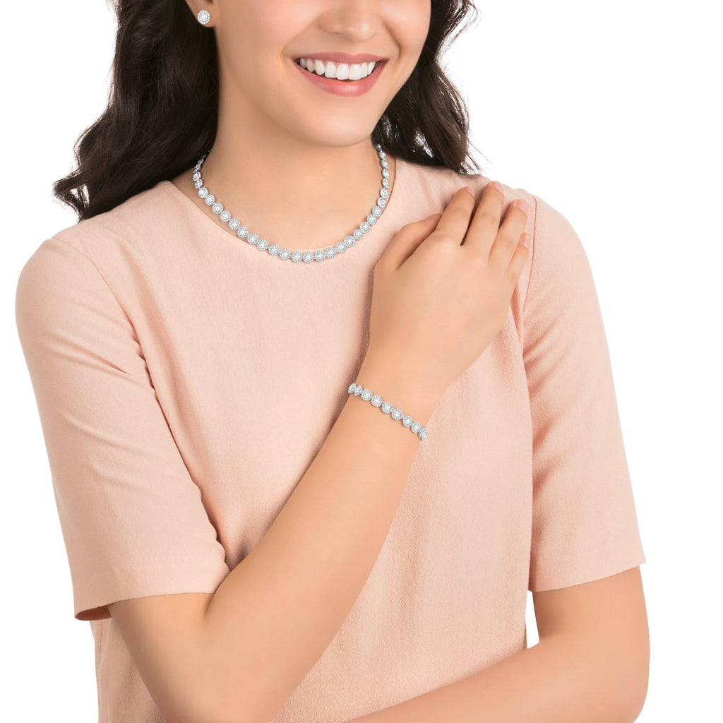 ANGELIC NECKLACE SET, WHITE, RHODIUM PLATED - Shukha Online Store