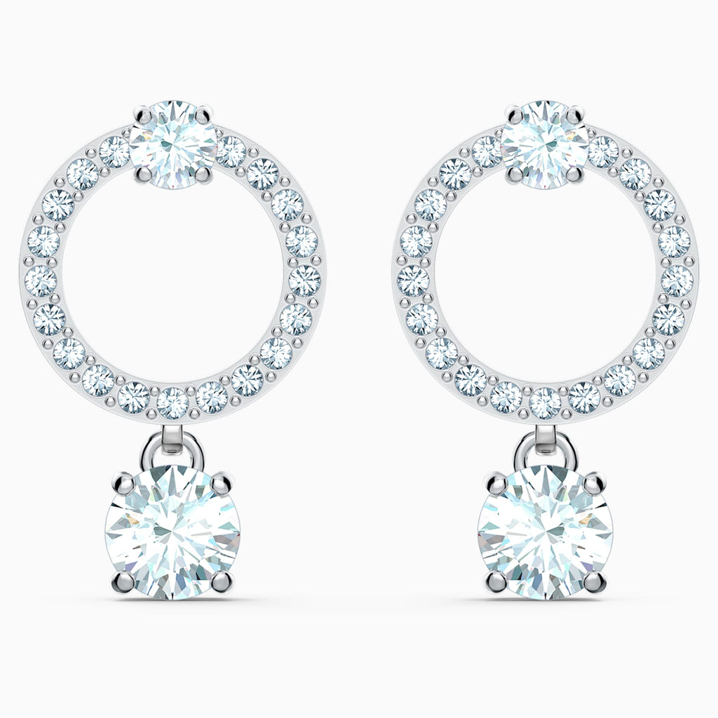 ATTRACT CIRCLE PIERCED EARRINGS, WHITE, RHODIUM PLATED - Shukha Online Store