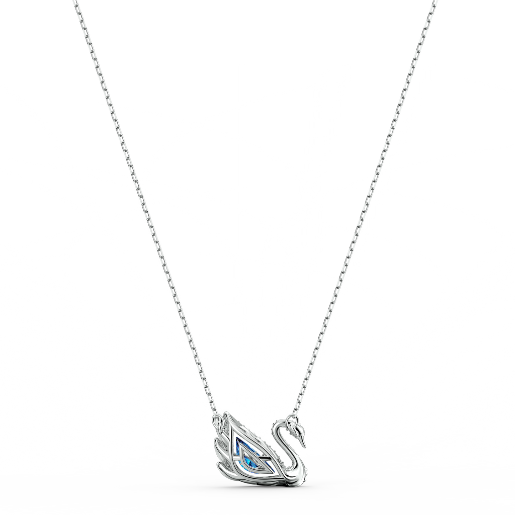 DANCING SWAN NECKLACE, BLUE, RHODIUM PLATED - Shukha Online Store