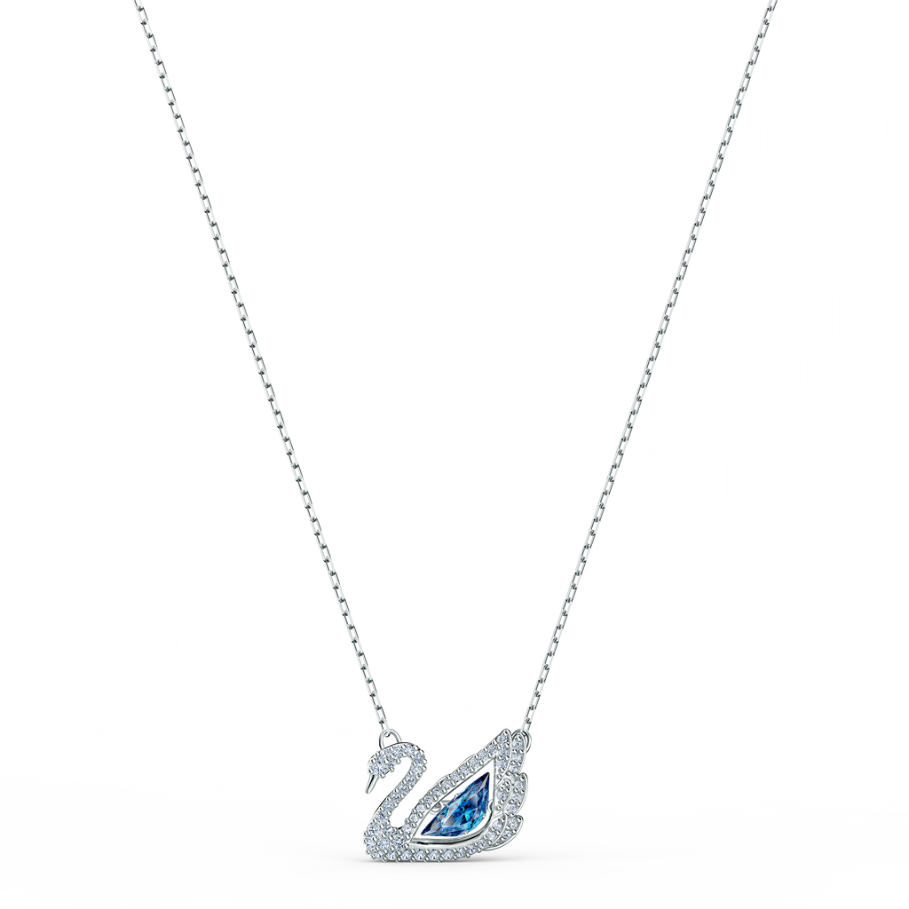 DANCING SWAN NECKLACE, BLUE, RHODIUM PLATED - Shukha Online Store