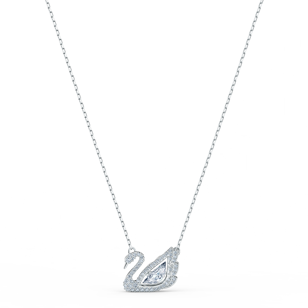 DANCING SWAN NECKLACE, WHITE, RHODIUM PLATED - Shukha Online Store