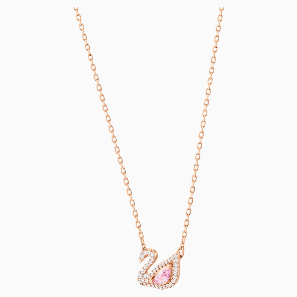 DAZZLING SWAN NECKLACE, MULTI-COLORED, ROSE-GOLD TONE PLATED - Shukha Online Store