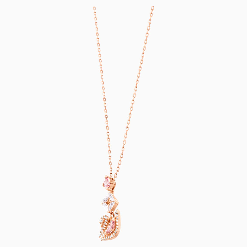DAZZLING SWAN Y NECKLACE, MULTI-COLORED, ROSE-GOLD TONE PLATED - Shukha Online Store