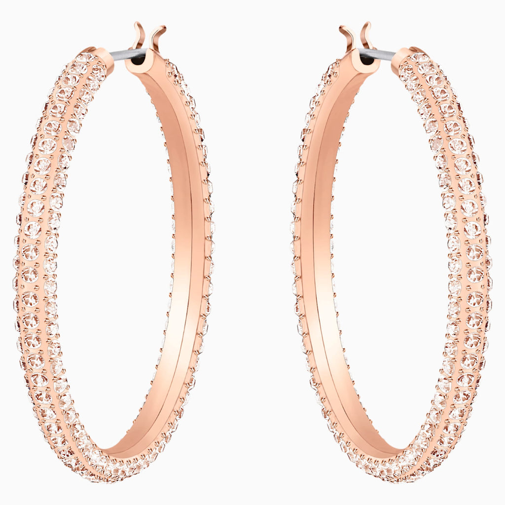 STONE HOOP PIERCED EARRINGS, PINK, ROSE-GOLD TONE PLATED - Shukha Online Store