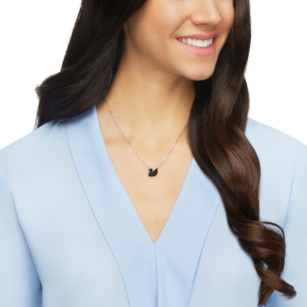 Iconic Swan Pendant, Black, Rhodium plated - Shukha Online Store