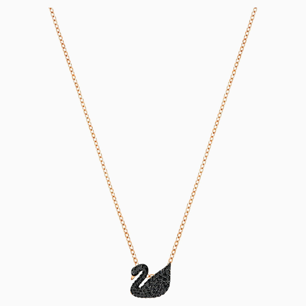 ICONIC SWAN PENDANT, BLACK, ROSE-GOLD TONE PLATED - Shukha Online Store