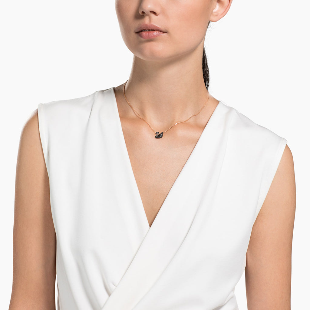 ICONIC SWAN PENDANT, BLACK, ROSE-GOLD TONE PLATED - Shukha Online Store