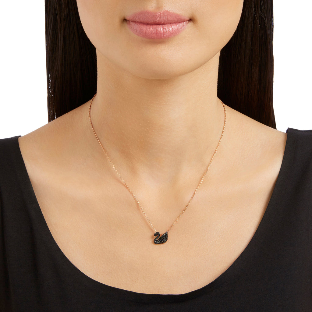 ICONIC SWAN PENDANT, BLACK, ROSE-GOLD TONE PLATED - Shukha Online Store