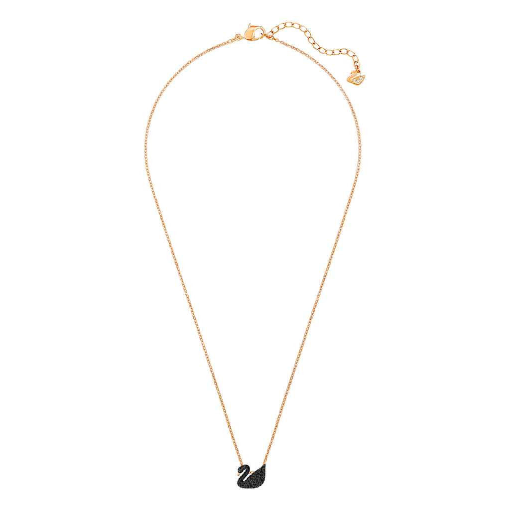 ICONIC SWAN PENDANT, BLACK, ROSE-GOLD TONE PLATED - Shukha Online Store