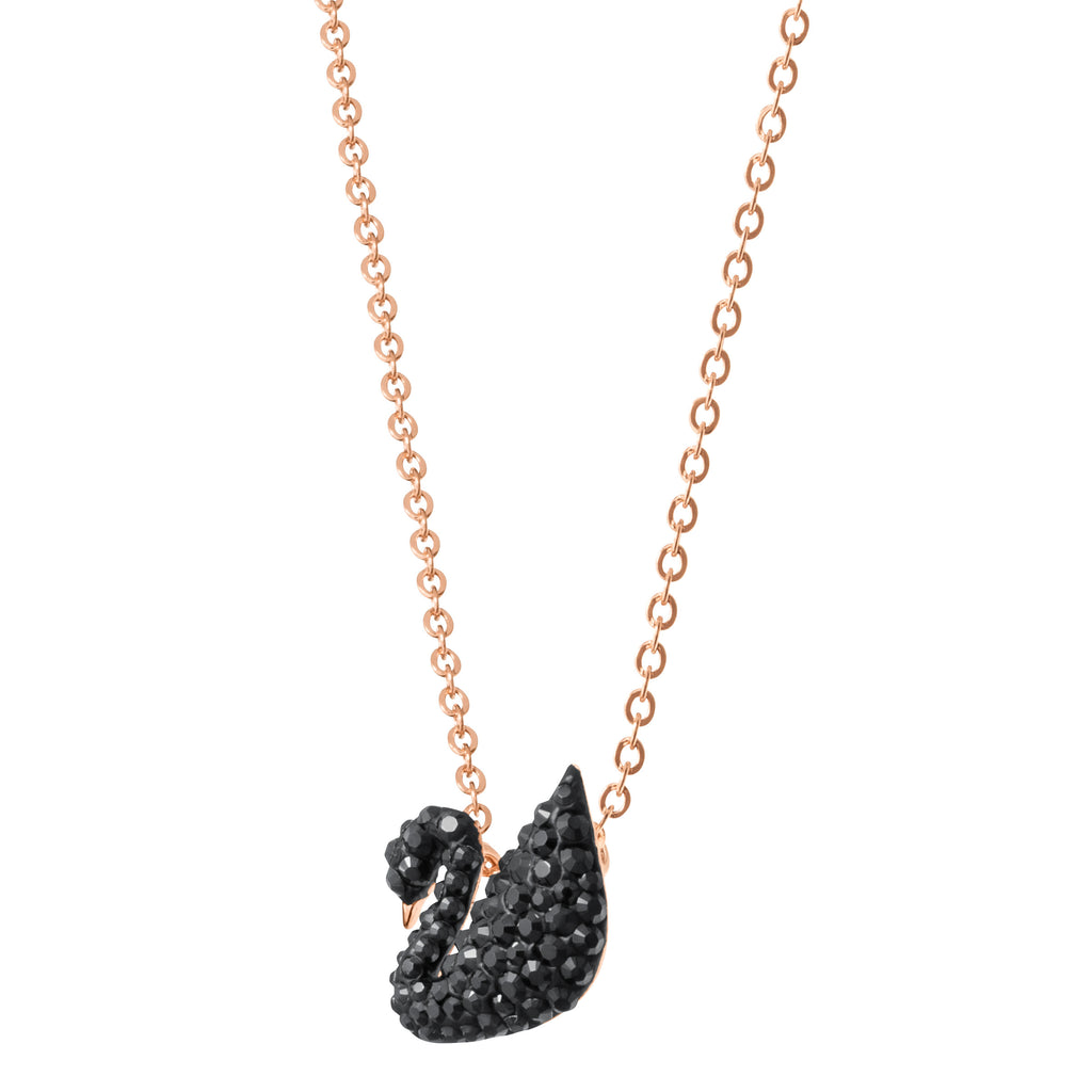 ICONIC SWAN PENDANT, BLACK, ROSE-GOLD TONE PLATED - Shukha Online Store