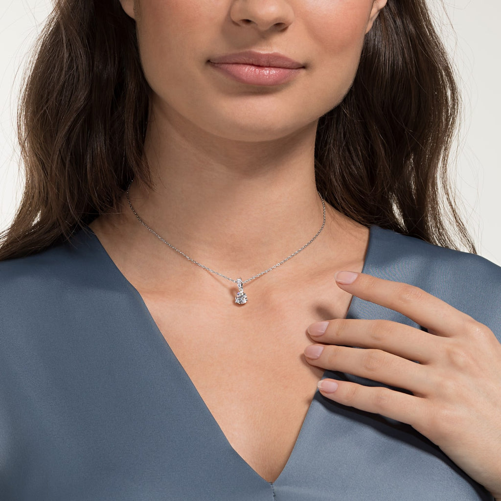 SOLITAIRE PENDANT, WHITE, RHODIUM PLATED - Shukha Online Store