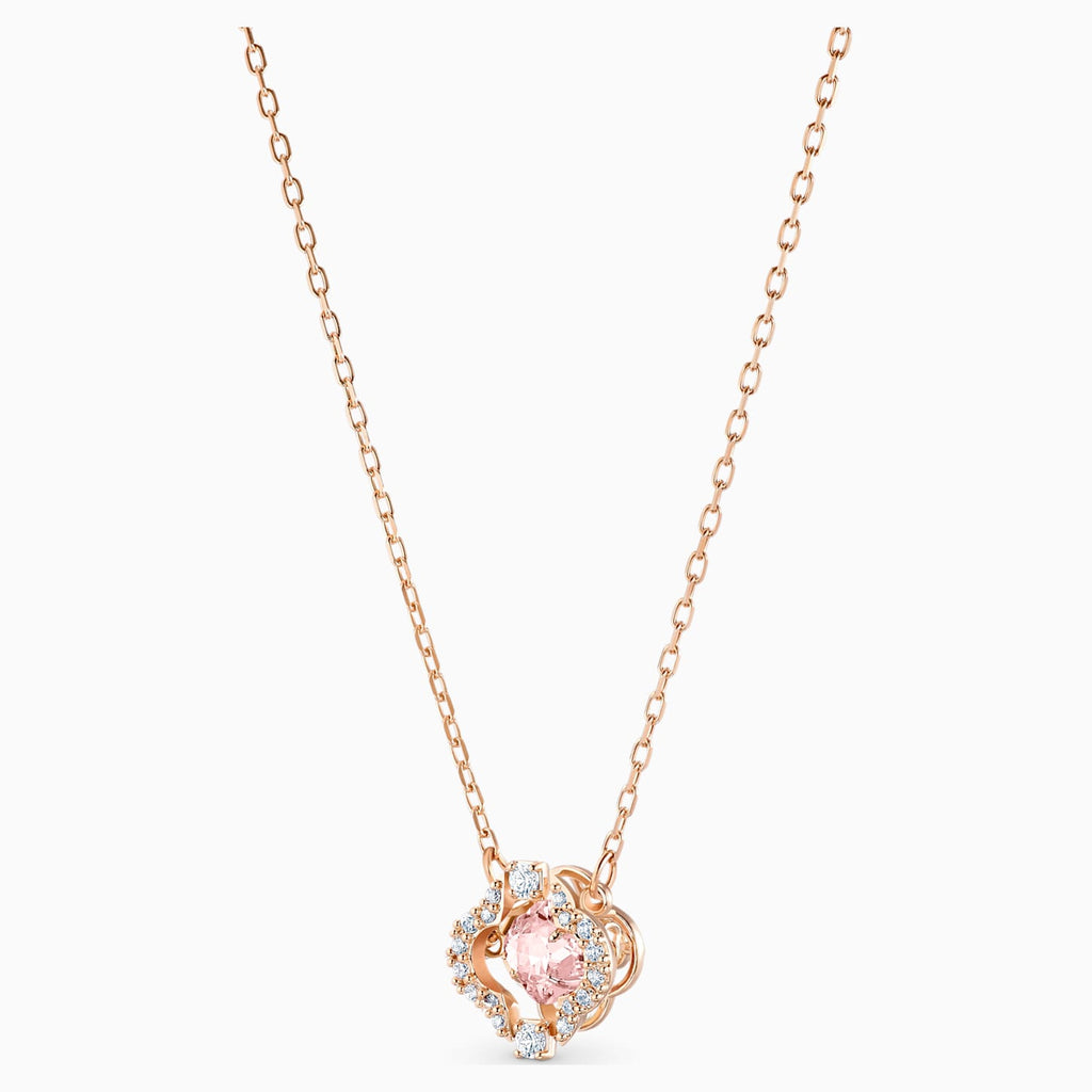 SPARKLING DANCE CLOVER NECKLACE, PINK, ROSE-GOLD TONE PLATED - Shukha Online Store