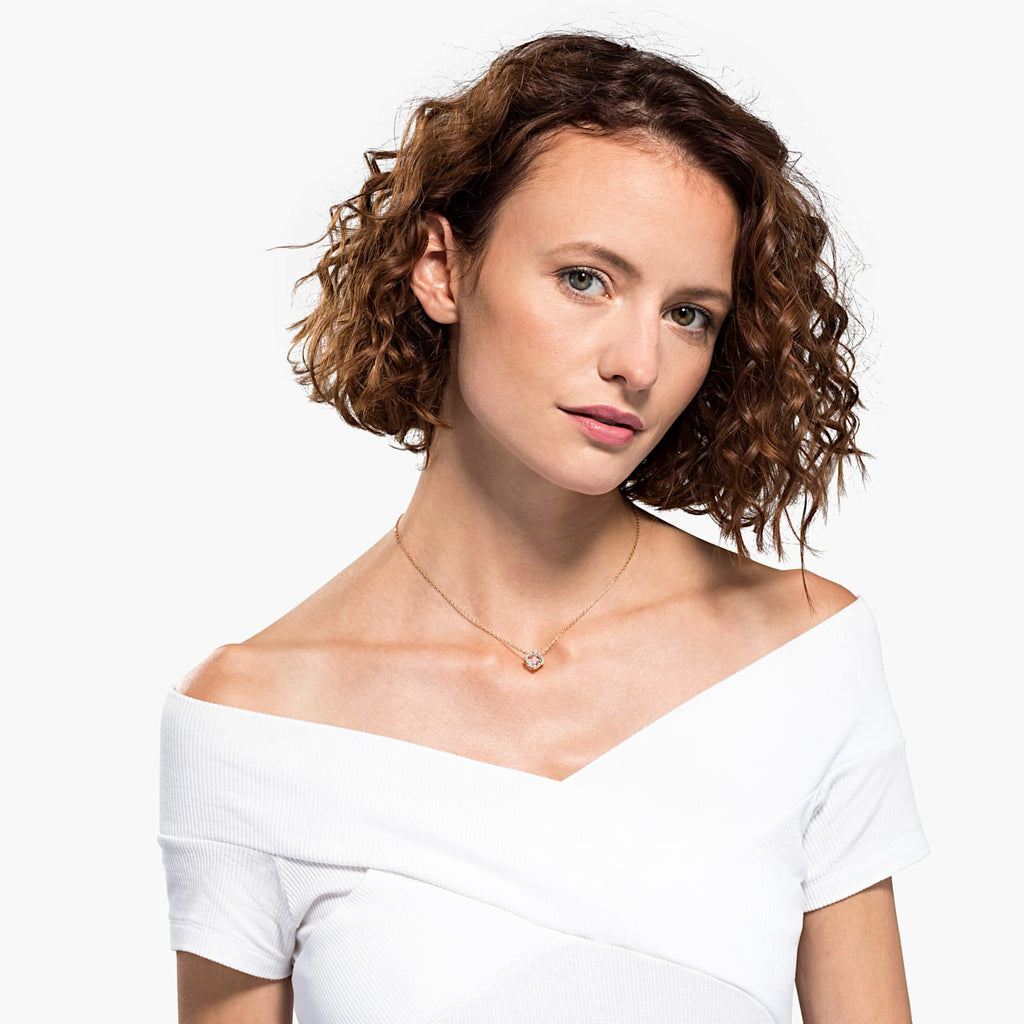 SPARKLING DANCE CLOVER NECKLACE, PINK, ROSE-GOLD TONE PLATED - Shukha Online Store