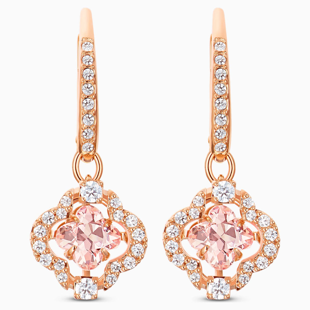 SPARKLING DANCE CLOVER PIERCED EARRINGS, PINK, ROSE-GOLD TONE PLATED - Shukha Online Store