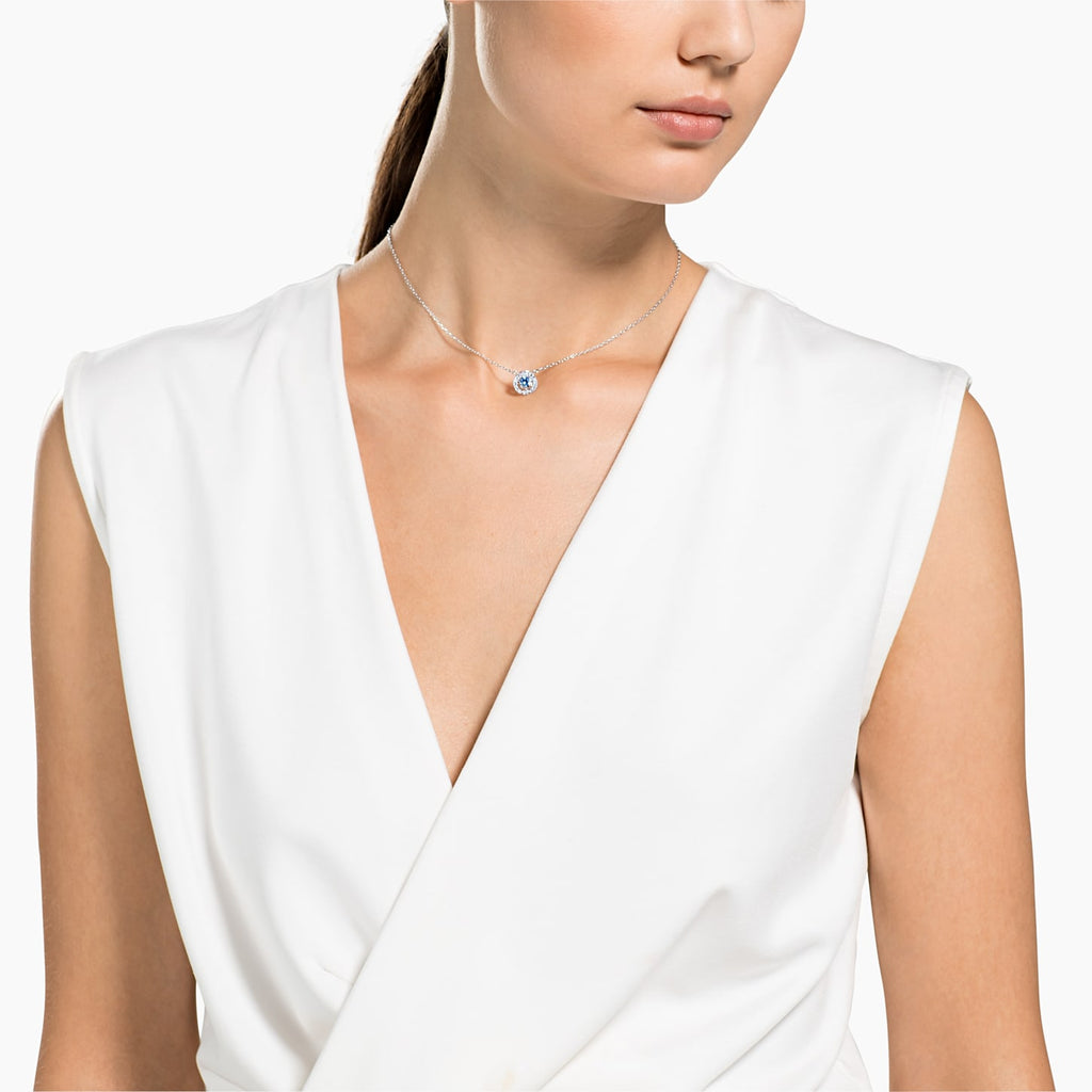 SPARKLING DANCE ROUND NECKLACE, BLUE, RHODIUM PLATED - Shukha Online Store