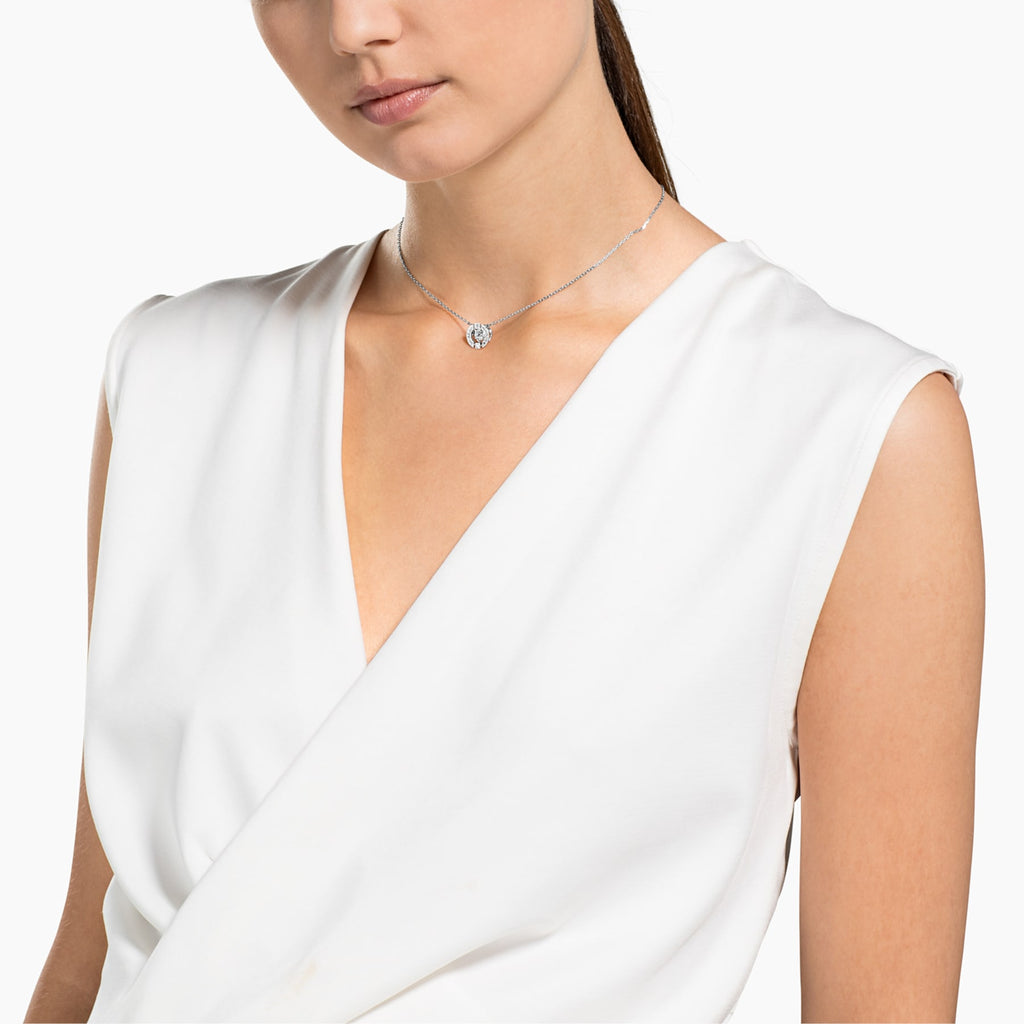 SPARKLING DANCE ROUND NECKLACE, WHITE, RHODIUM PLATED - Shukha Online Store