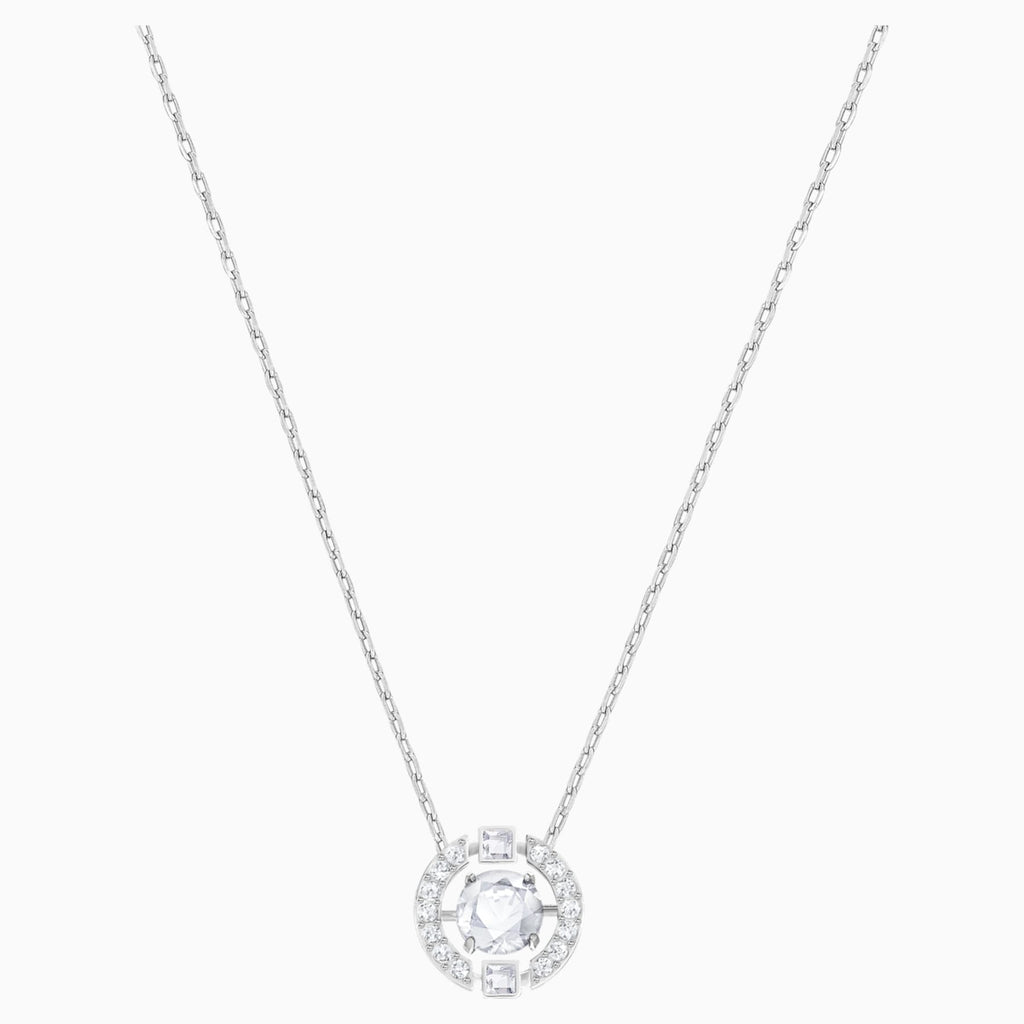 SPARKLING DANCE ROUND NECKLACE, WHITE, RHODIUM PLATED - Shukha Online Store