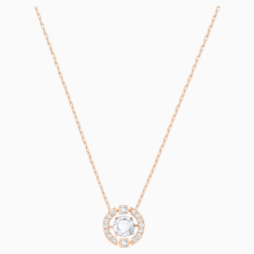 SPARKLING DANCE ROUND NECKLACE, WHITE, ROSE-GOLD TONE PLATED - Shukha Online Store