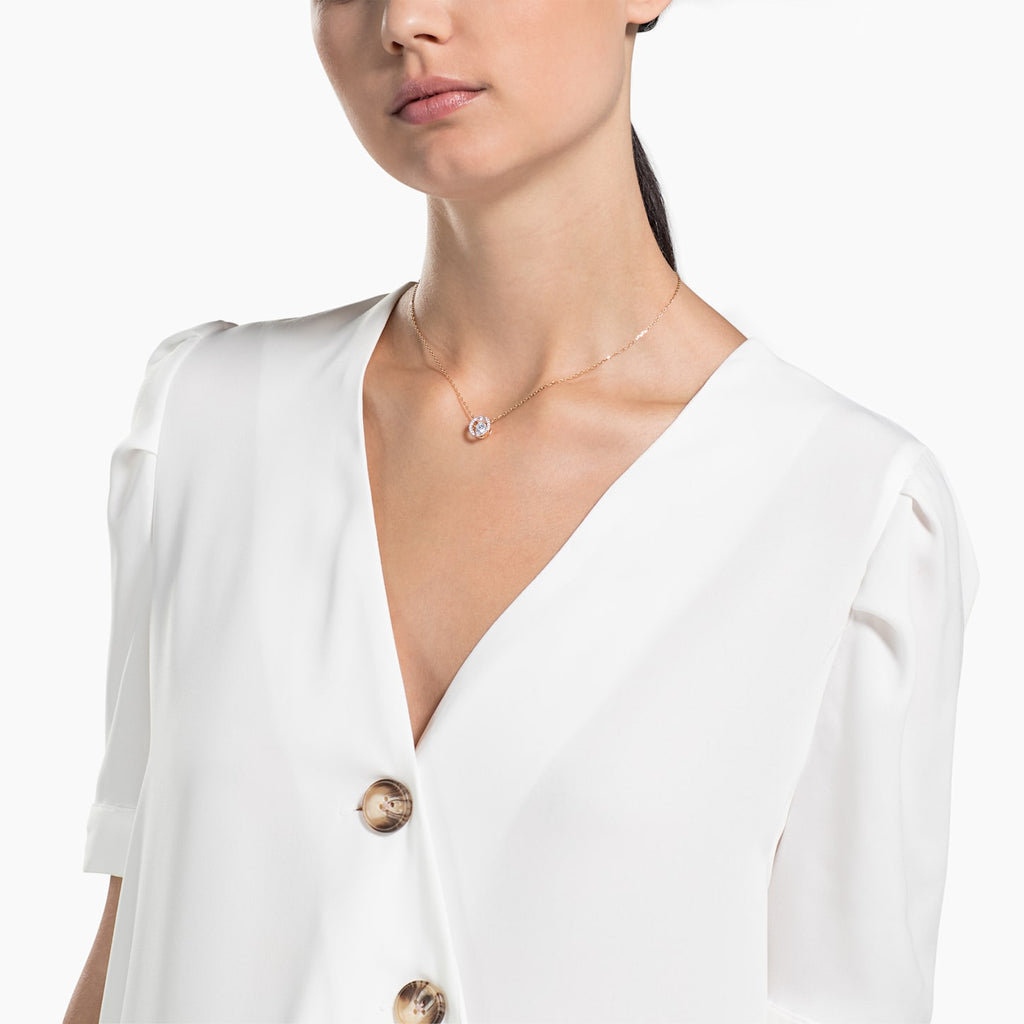 SPARKLING DANCE ROUND NECKLACE, WHITE, ROSE-GOLD TONE PLATED - Shukha Online Store