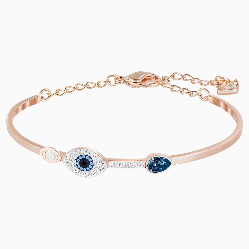 SYMBOLIC EVIL EYE BANGLE, BLUE, MIXED METAL FINISH - Shukha Online Store